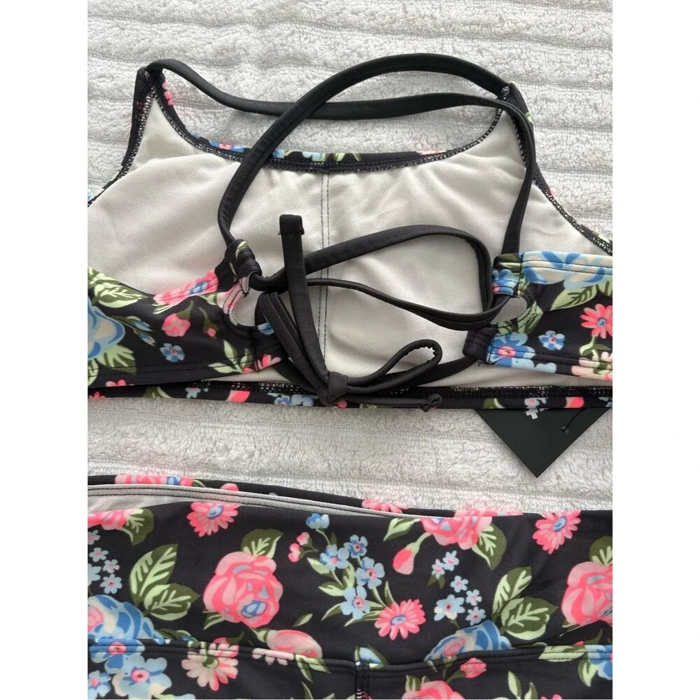Art Class Girls Floral 2-Piece Swimsuit Size L 10/12 NWT UPF 50+ Crisscross Back
